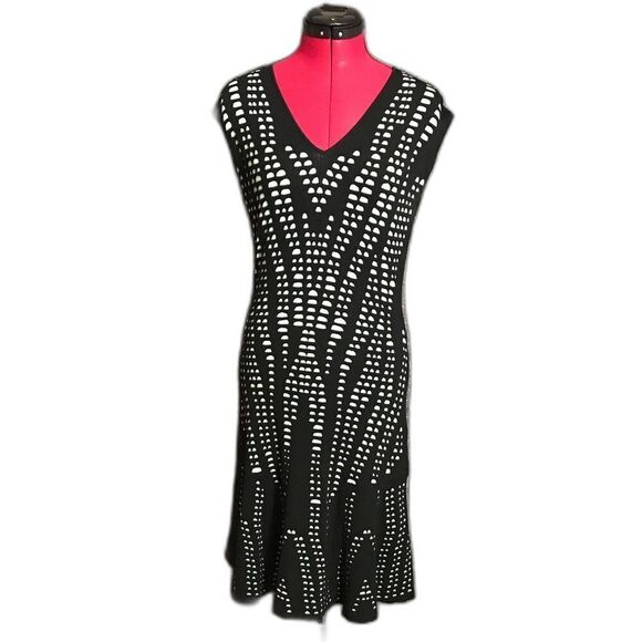 Rachel Roy Dress Women’s Size Large Black & Turquoise Sleeveless V-Neck A-Line - Picture 1 of 10